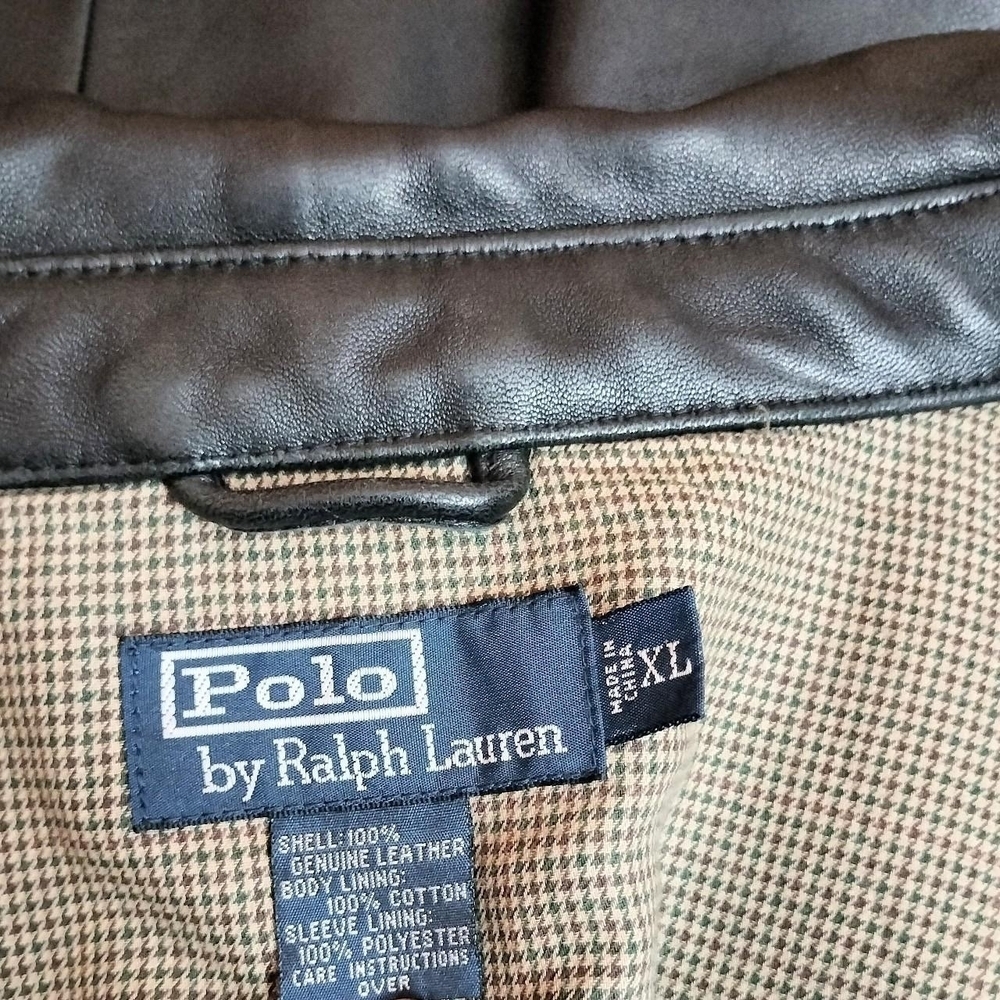 Polo Ralph Lauren 100% Leather Jacket Black Zip Front Harrington Men XL Moto - Picture 7 of 9